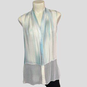 Elie Tahari Silk Sleeveless Sheer Button Front Tunic
